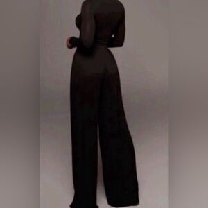 Women’s Black Self-Double Layer Wide Leg Pants Medium
